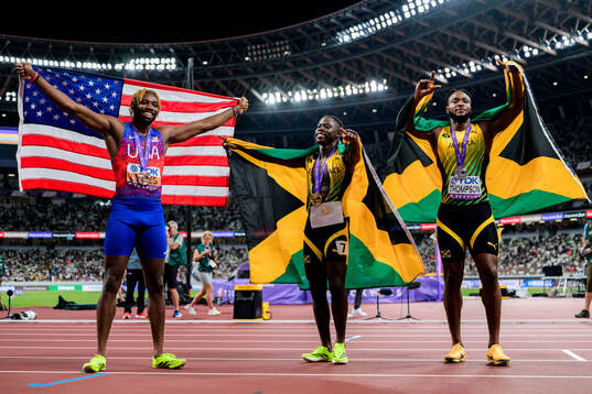 Noah Lyles of USA, Oblique Seville of Jamaica and Kishane