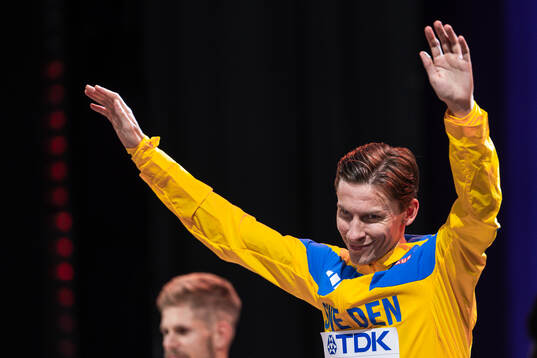 Andreas Almgren of Sweden celebrate his third place at the