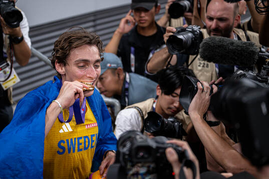 Armand Duplantis of Sweden celebrates