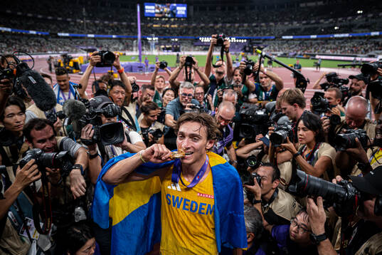 Armand Duplantis of Sweden celebrates