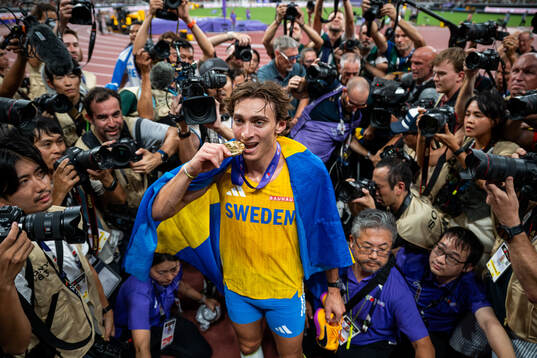 Armand Duplantis of Sweden celebrates