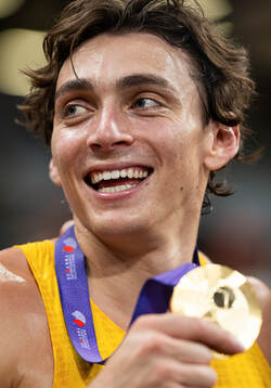 Armand Duplantis of Sweden celebrates