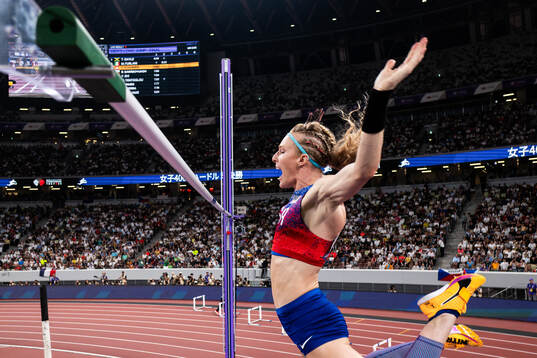 Sandi Morris of USA reacts when competing in women's pole