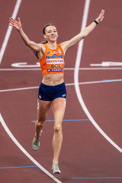 Femke Bol of Netherlands celebrates