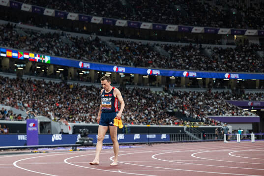 Karsten Warholm of Norway looks dejected