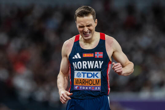 Karsten Warholm of Norway looks dejected