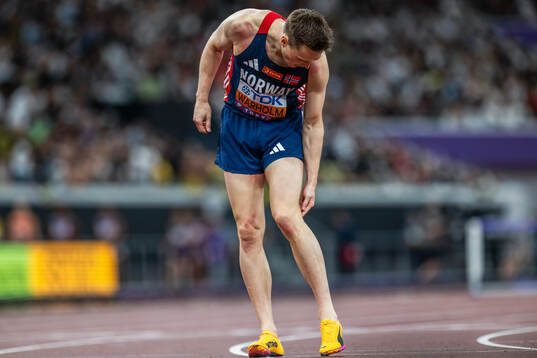 Karsten Warholm of Norway looks dejected