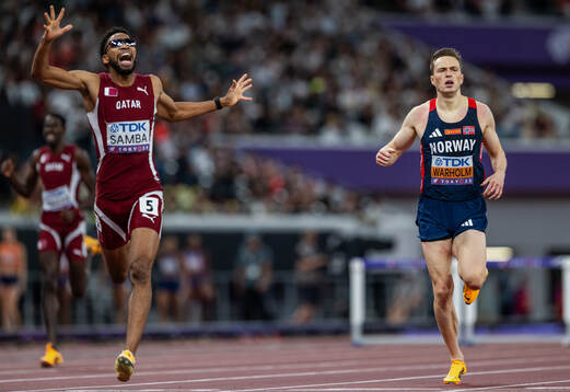 Abderrahman Samba of Qatar and Karsten Warholm of Norway