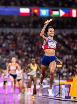 Sydney McLaughlin-Levrone of USA celebrates