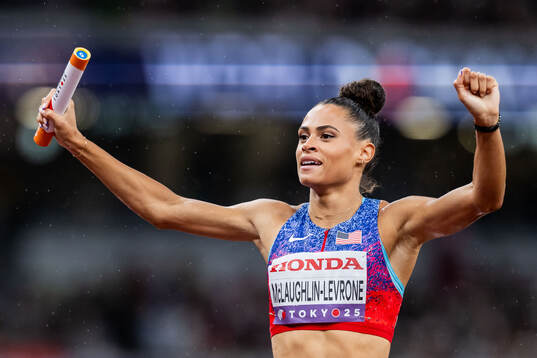 Sydney McLaughlin-Levrone of USA celebrates