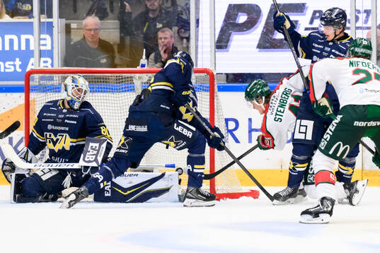 HV71s målvakt Frederik Dichow och Frölundas Ivar Stenberg