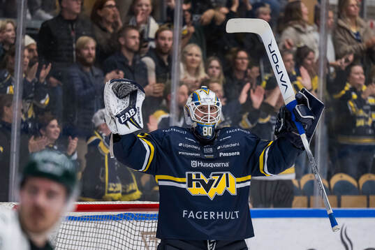 HV71s målvakt Frederik Dichow jublar