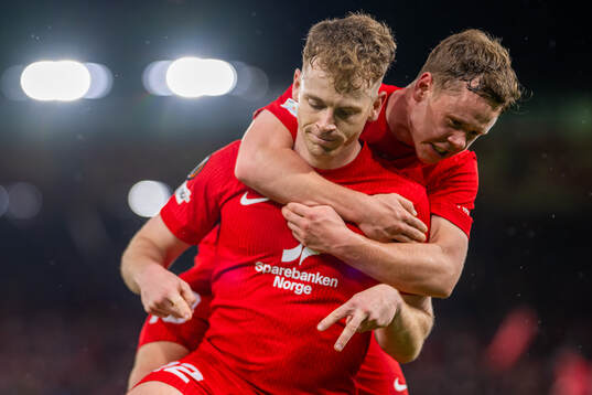 Sævar Atli Magnusson of Brann celebrates with teammate