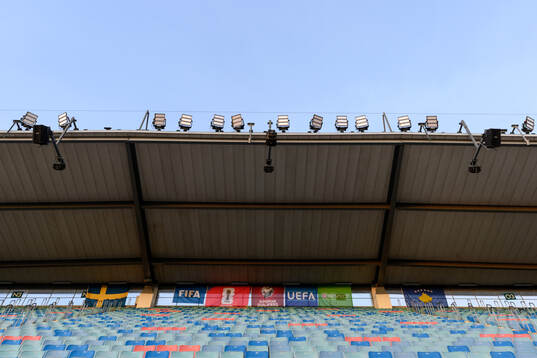The flags of Sweden and Kosovo in the arena