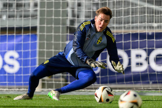 Goalkeeper Simon Eriksson of the Swedish under-21 national