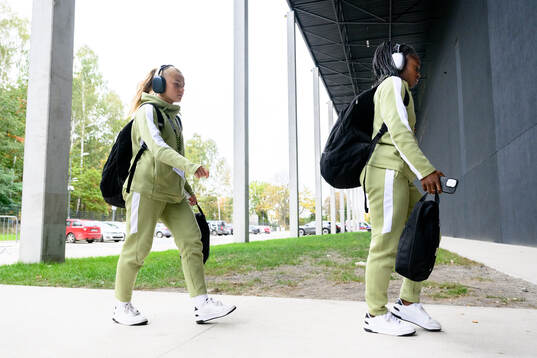 Matilda Nildén and Monica Jusu Bah of Häcken arrives at