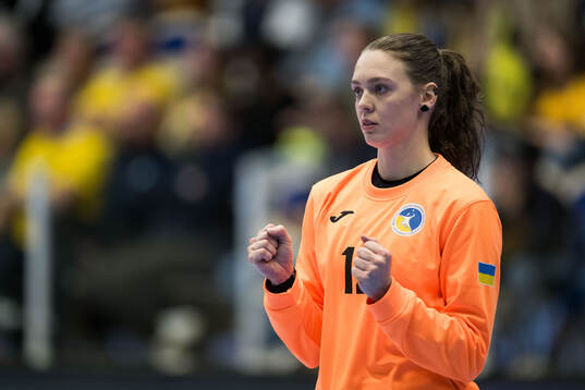 Goalkeeper Mariia Gladun of Ukraine celebrates