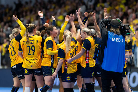 Players of Sweden celebrate