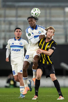 Emmanuel Emegha of Strasbourg and Filip Helander of Häcken