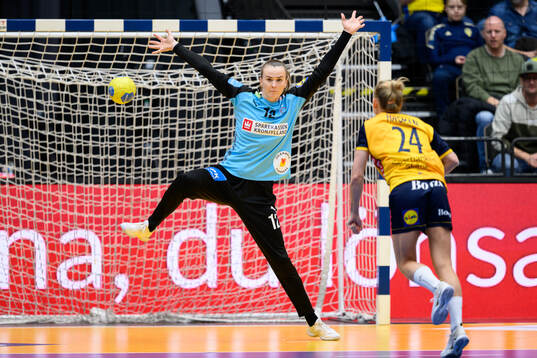 Goalkeeper Anna Opstrup Kristensen of Denmark and Nathalie