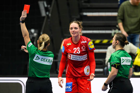 Kristina Jörgensen of Denmark receives a red card