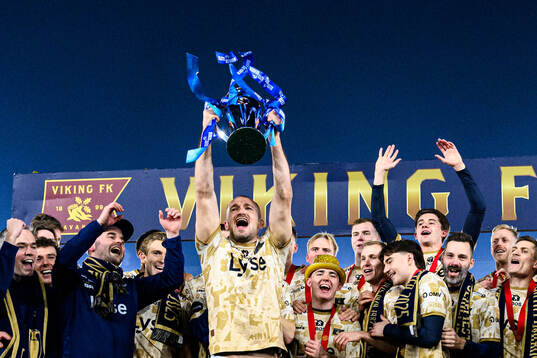 Veton Berisha of Viking celebrates