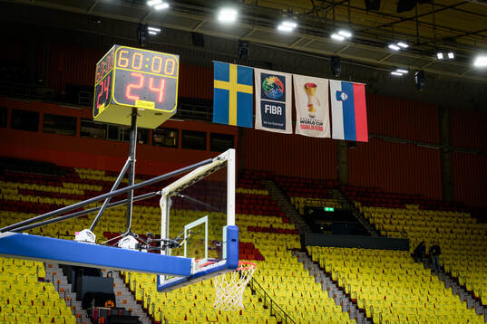 The flags of Sweden and Slovenia in the ceiling