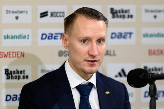 Head coach Mikko Riipinen of Sweden at a press conference