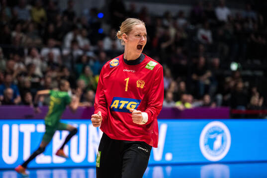 Goalkeeper Johanna Bundsen of Sweden celebrates