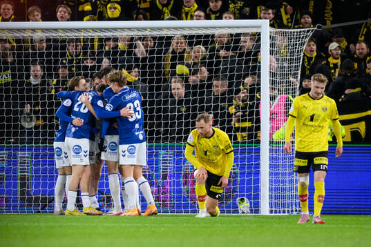 Jo Inge Berget of Sarpsborg 08 celebrates with teammates