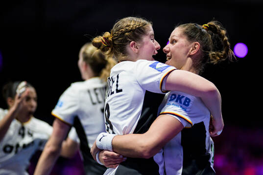 Nina Engel and Xenia Smits of Germany celebrate