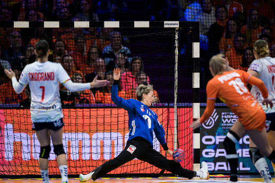 Goalkeeper Katrine Lunde of Norway makes a save