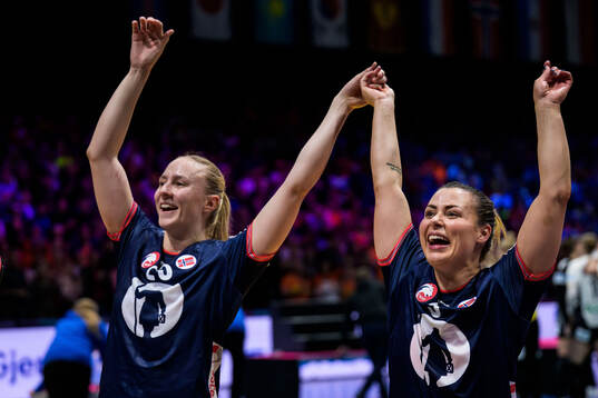 Henny Ella Reistad and Nora Mørk of Norway celebrate