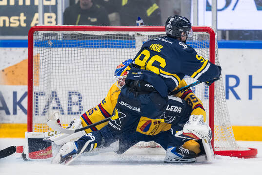 Djurgårdens målvakt Magnus Hellberg och HV71s Nikola Pasic