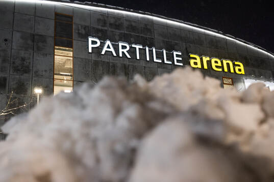 Snow outside Partille Arena