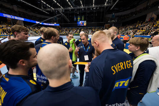 Hampus Wanne and Head coach Michael Apelgren of Sweden at a