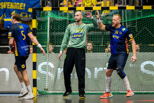 Max Darj, goalkeeper Fabian Norsten and Jim Gottfridsson of