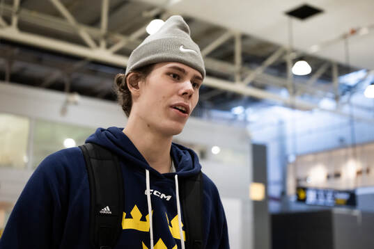 Måns Goos of Sweden is interviewed as he arrives at