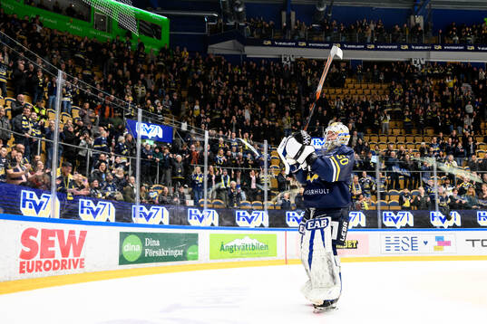 HV71s målvakt Felix Sandström jublar