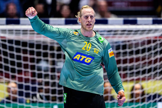 Goalkeeper Mikael Appelgren of Sweden celebrates