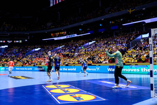 Goalkeeper Andreas Palicka of Sweden celebrates