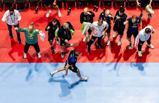 Max Darj of Sweden celebrate with the bench