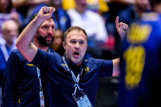 Head coach Michael Apelgren of Sweden celebrates