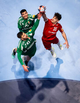 Noam Leopold of Switzerland fight for the ball with Pedro
