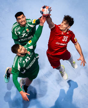Noam Leopold of Switzerland fight for the ball with Pedro