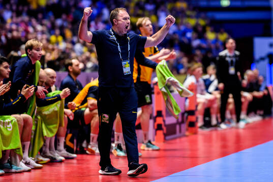 Head coach Michael Apelgren of Sweden celebrates