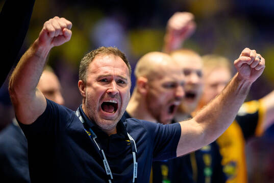 Head coach Michael Apelgren of Sweden celebrates