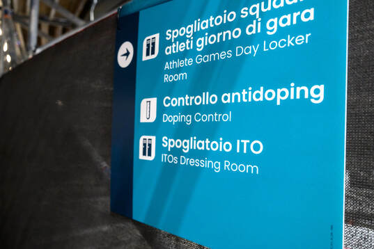 A sign for doping control in the Milano Santagiulia Ice
