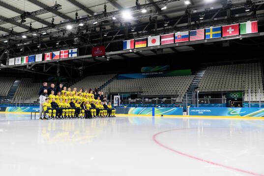 Staff and players of Sweden pose for at team photo