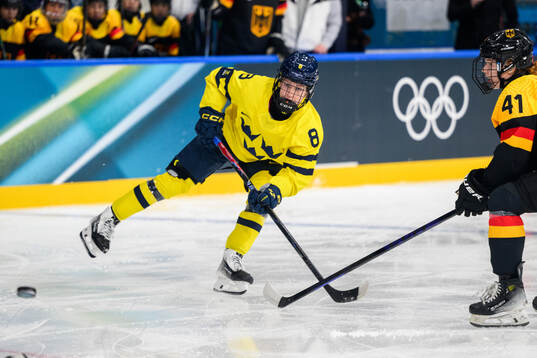 Hilda Svensson of Sweden in the women's ice hockey game